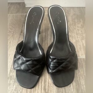 Black Quilted Slide Sandals